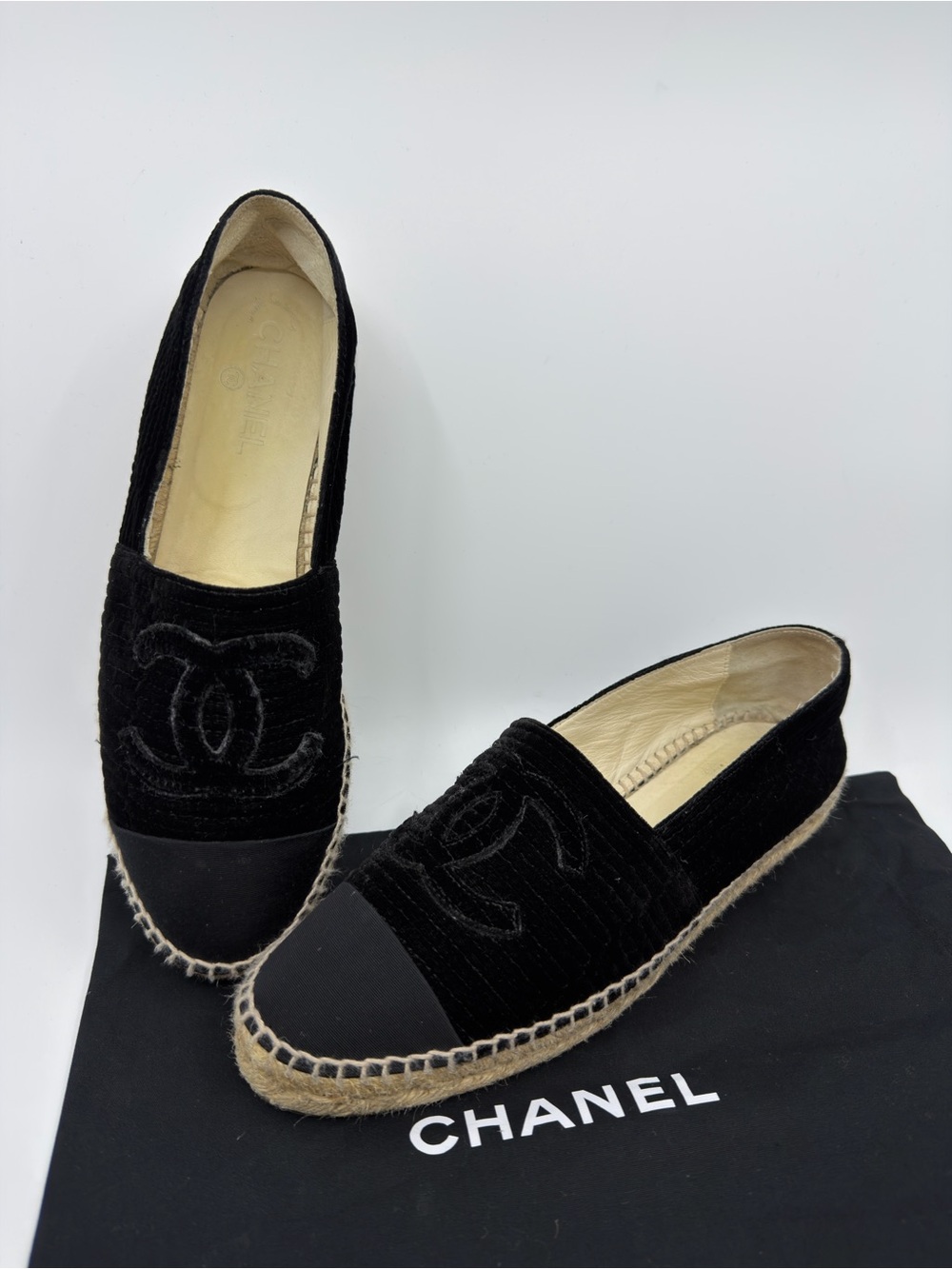 Chanel Velvet  Grosgrain CC Espadrilles